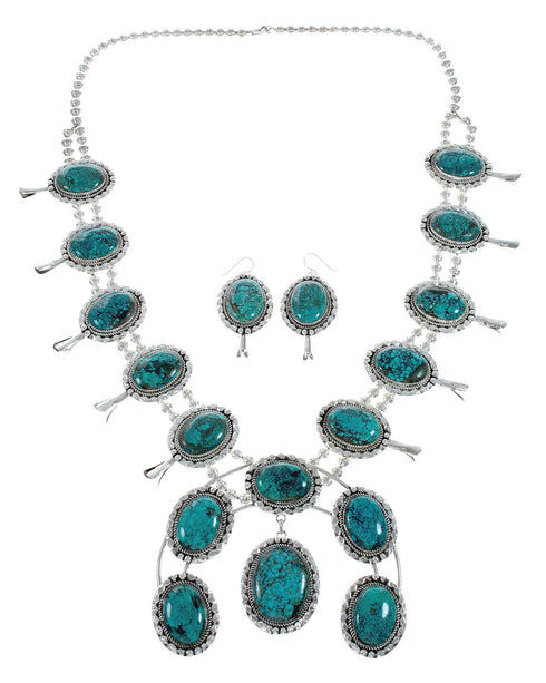 Turquoise Sterling Silver Navajo Naja Squash Blossom Necklace Set X10535